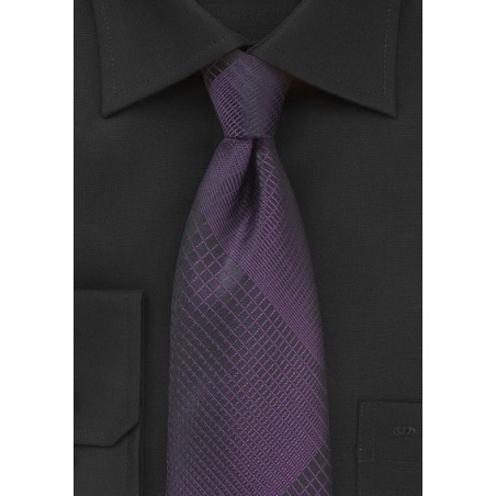 Black Tie with Prune Purple Plaid