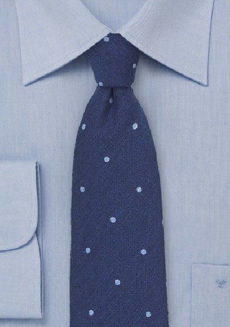 Elegant Wool Polka Dot Tie in Blue