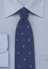 Elegant Wool Polka Dot Tie in Blue