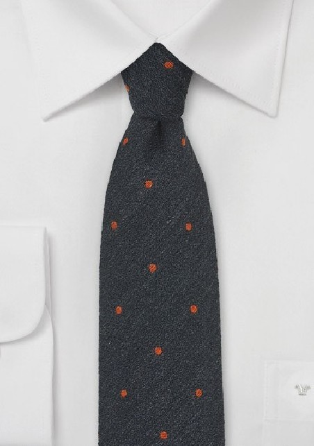 Smoke Gray Tie with Orange Dots in Wool