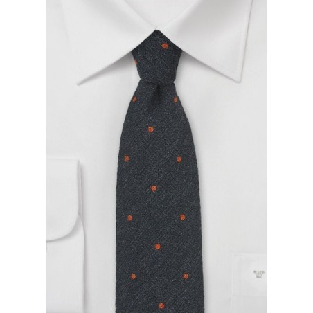 Smoke Gray Tie with Orange Dots in Wool