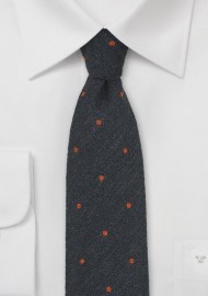 Smoke Gray Tie with Orange Dots in Wool