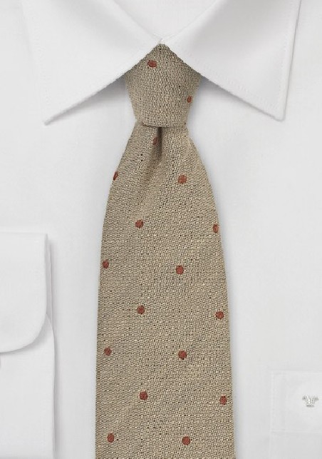 Sand Color Wool Tie with Copper Dots