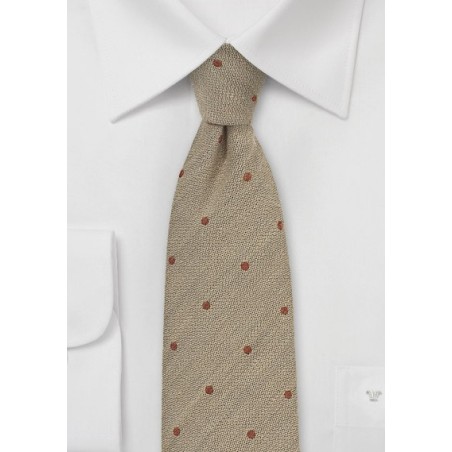 Sand Color Wool Tie with Copper Dots