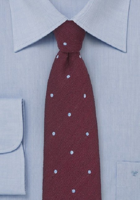 Wool Polka Dot Tie in Winter Red and Light Blue