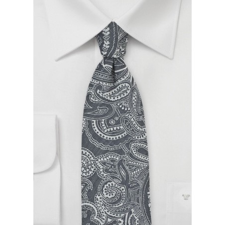 Bandana Print Tie in Gray and Silver
