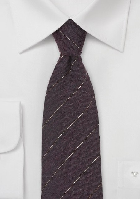 Mahogany Brown Wool Tie with Fine Stripe