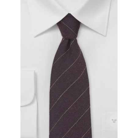 Mahogany Brown Wool Tie with Fine Stripe