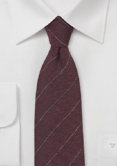 Wool Pencil Stripe Tie in Port Red