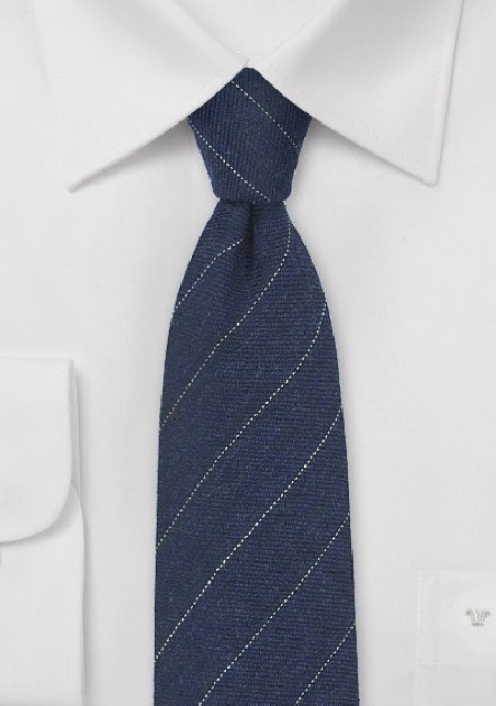 Wool Striped Tie in Navy Blue