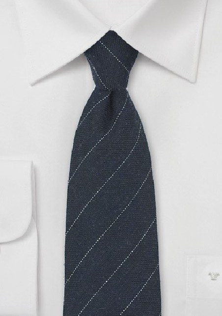 Midnight Blue Wool Tie with Fine Stripe Design