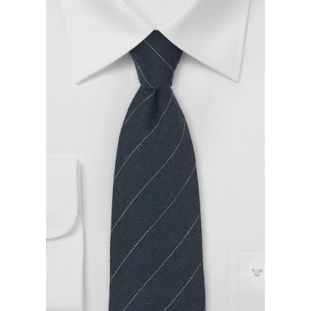 Midnight Blue Wool Tie with Fine Stripe Design