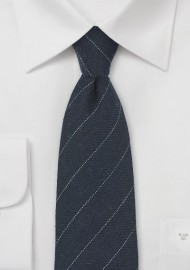 Midnight Blue Wool Tie with Fine Stripe Design