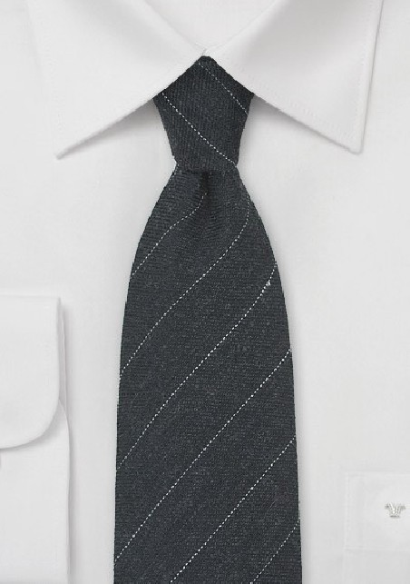 Pencil Striped Wool Tie in Dark Onyx Gray