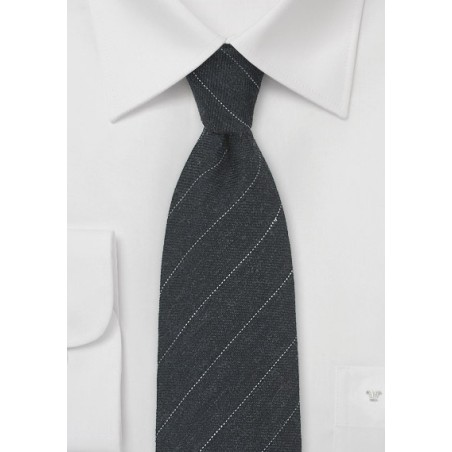 Pencil Striped Wool Tie in Dark Onyx Gray