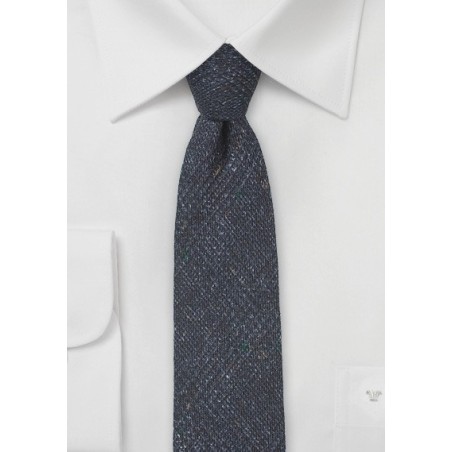 Dark Navy Wool Tie with Glen Check Print