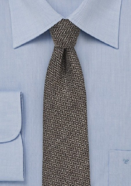 Teak Brown Herringbone Skinny Tie