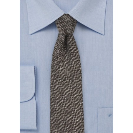 Teak Brown Herringbone Skinny Tie