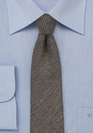 Teak Brown Herringbone Skinny Tie