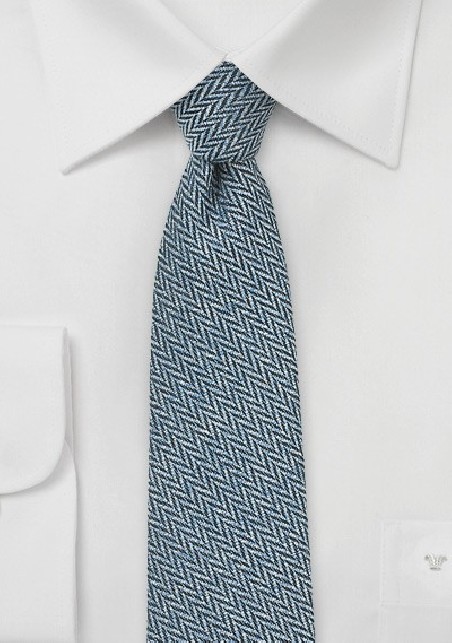 Denim Blue Skinny Tie with Herringbone