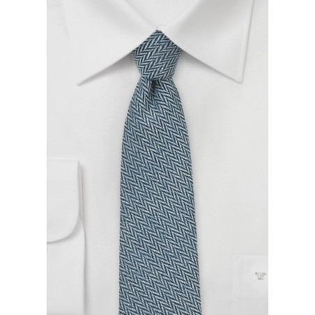 Denim Blue Skinny Tie with Herringbone