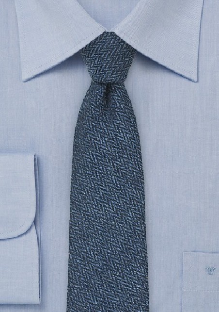 Skinny Herringbone Tie in Indigo