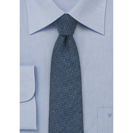 Skinny Herringbone Tie in Indigo