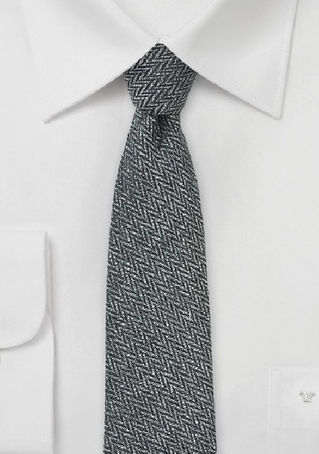 Smoke Gray Skinny Tie with Herringbone