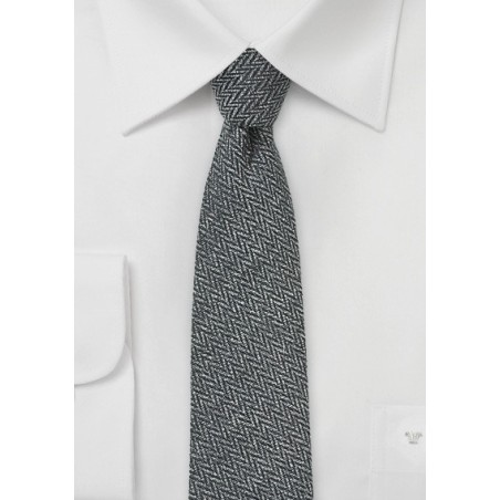 Smoke Gray Skinny Tie with Herringbone