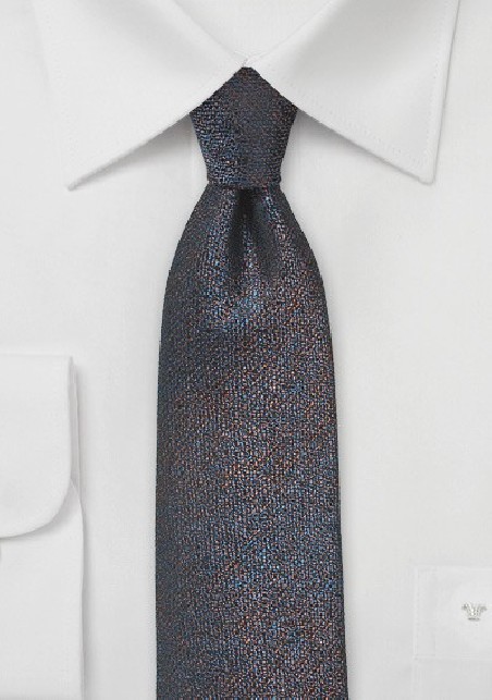 Trendy Silk Skinny Tie in Blue and Copper