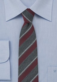 Repp Striped Wool Tie in Gray and Burgundy