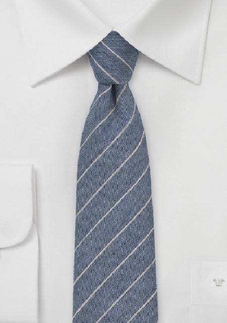 Denim Blue Pencil Stripe Wool Tie