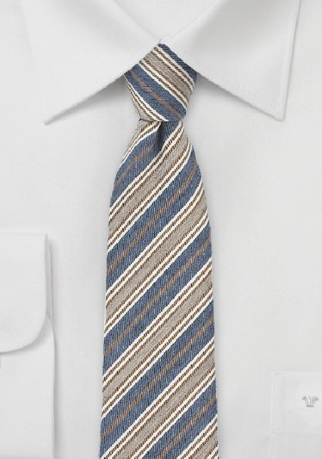 Trendy Striped Tie in Denim Blue and Tan