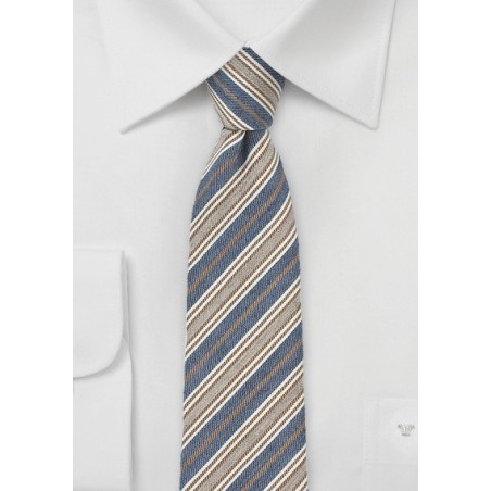 Trendy Striped Tie in Denim Blue and Tan