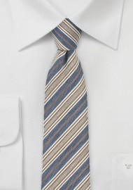 Trendy Striped Tie in Denim Blue and Tan