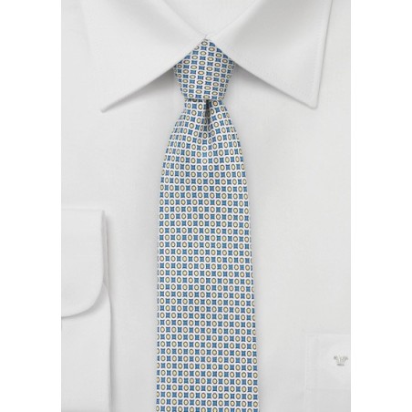 Geometric Print Designer Tie in Blue and Yellow