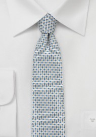 Geometric Print Designer Tie in Blue and Yellow