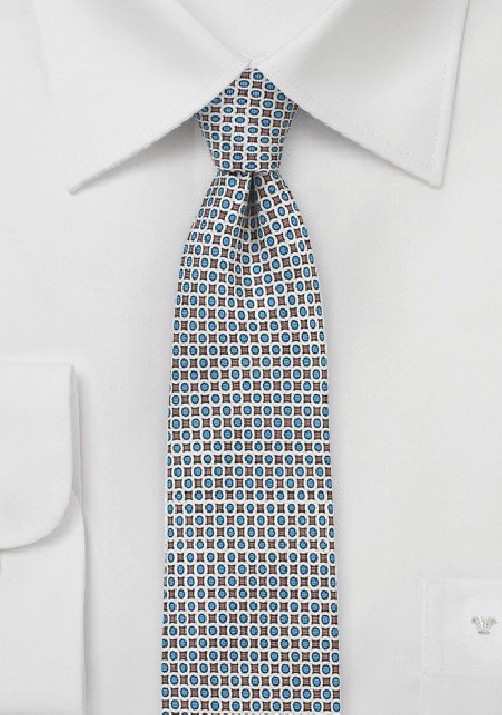 Geometric Print Skinny Tie in Light Blue and Gray
