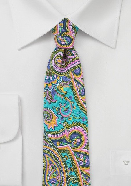Colorful Skinny Paisley Silk Tie