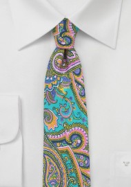 Colorful Skinny Paisley Silk Tie