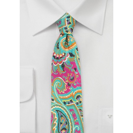 Colorful Paisley Silk Tie in Pink and Mint