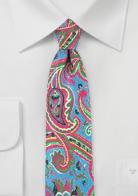 Colorful Silk Paisley Tie in Pink and Blues
