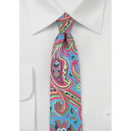 Colorful Silk Paisley Tie in Pink and Blues