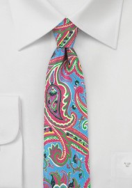 Colorful Silk Paisley Tie in Pink and Blues