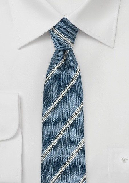 Denim Blue Striped Linen Tie