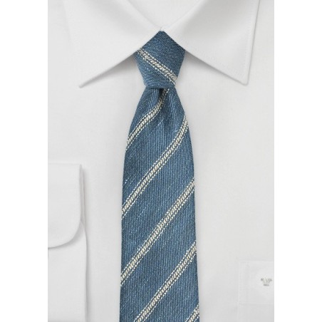 Denim Blue Striped Linen Tie