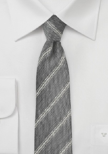 Stone Gray and Cream Stripe Linen Tie