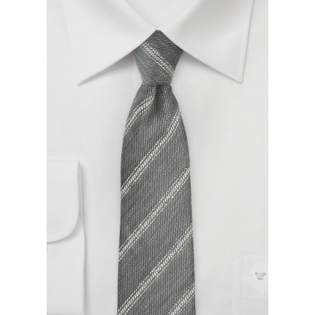 Stone Gray and Cream Stripe Linen Tie