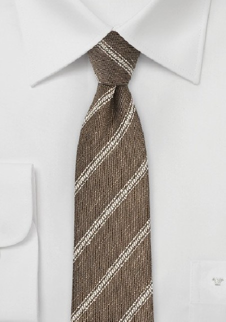 Linen Striped Tie in Walnut and Cream