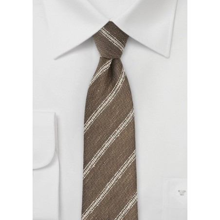 Linen Striped Tie in Walnut and Cream